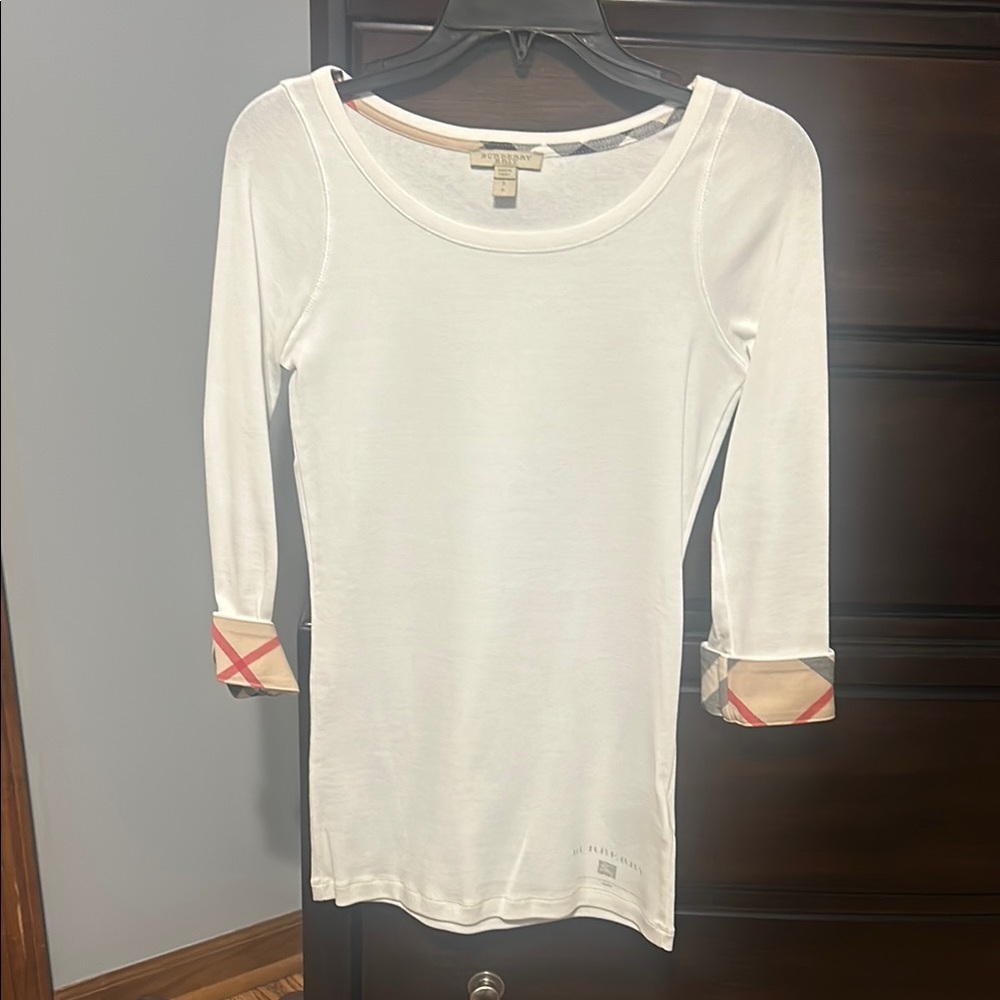 Burberry Brit Nova Small White Fitted 3/4 Sleeve Blouse